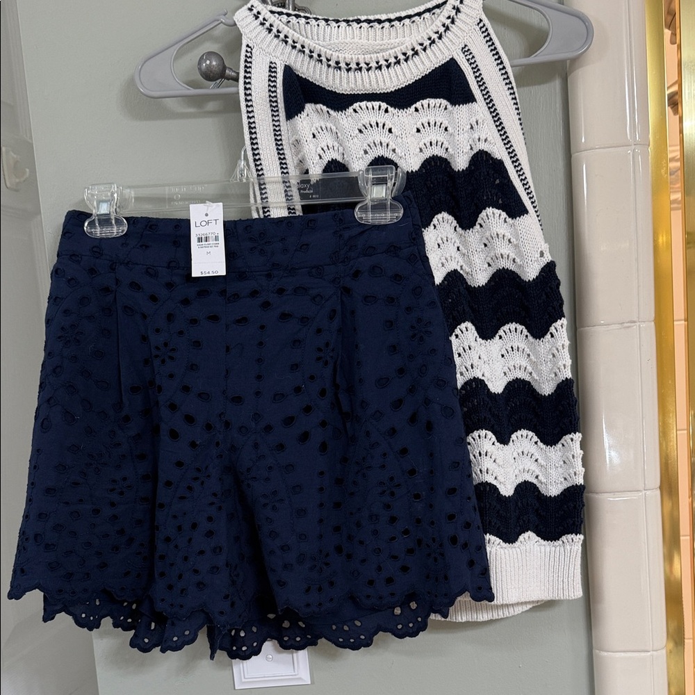 LOFT Navy Shorts scalloped